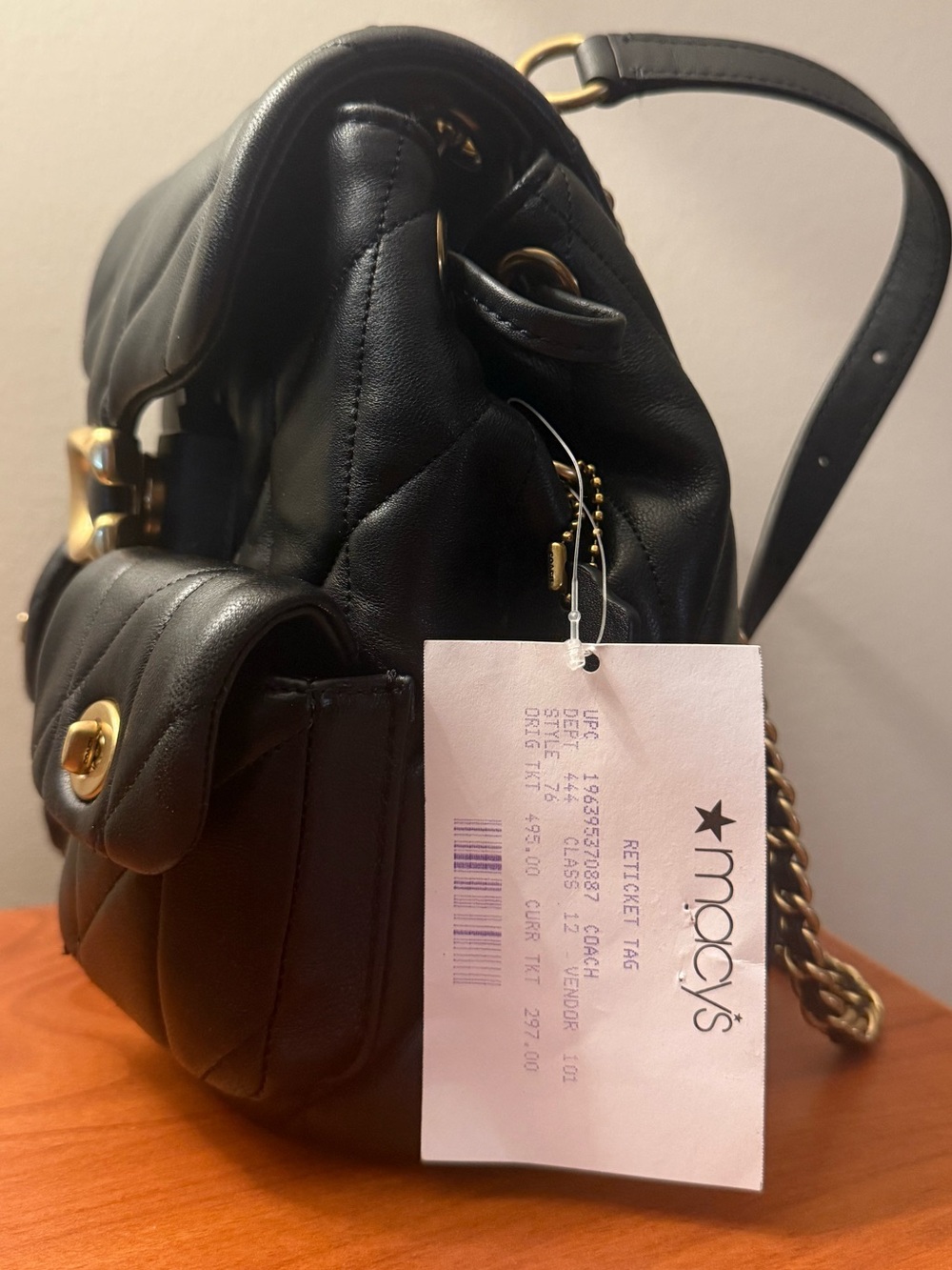 Coach Black Quilted Leather Backpack/ Crossbody with Gold Hardware Retail: $495 - Picture 10 of 15